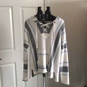 Vintage Havana Baja knit hoodie large white blue gray hippie boho beachy…